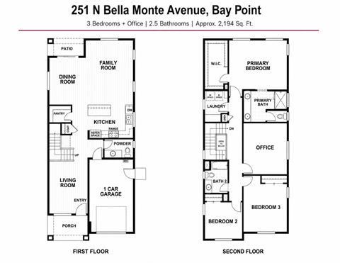 Floor plan for 3 beds, 2.5 baths, 2194 sqft